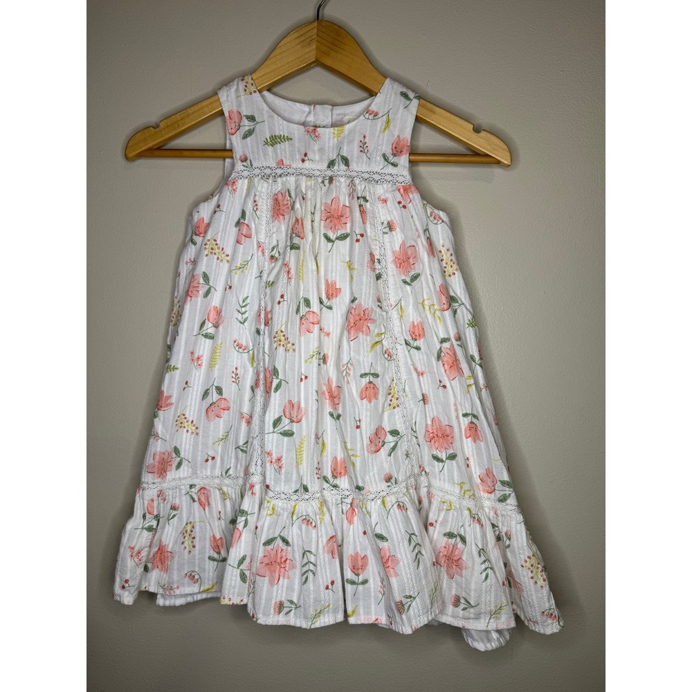 The Prairie by Rachel Ashwell Girls 5T Floral Dobby Cotton Dress Pink White Lace